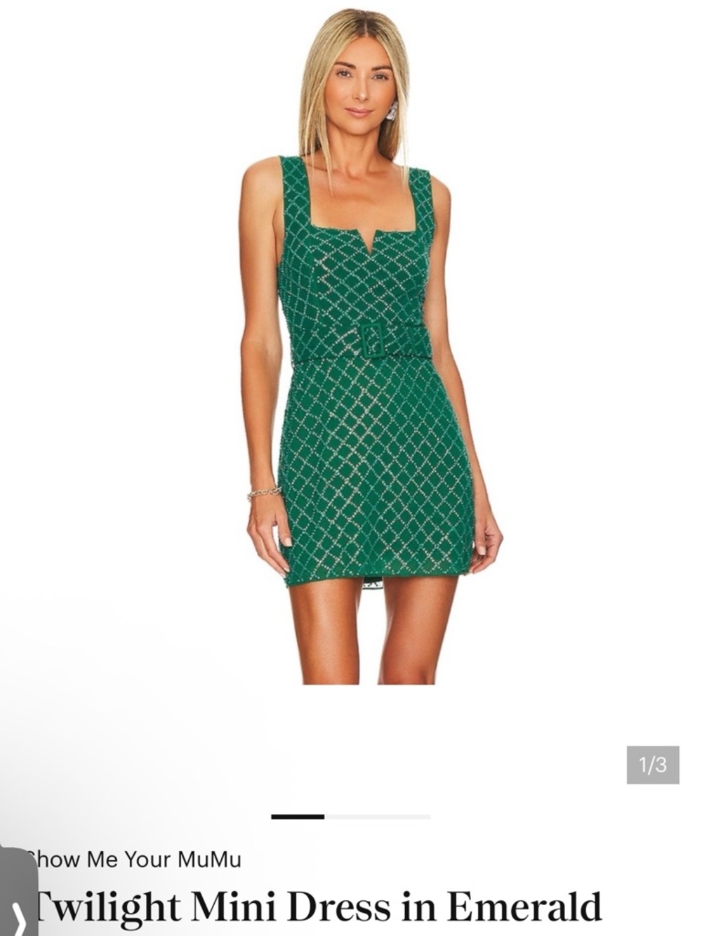 Show Me Your MuMu Emerald Lattice Square-Notch Mini Dress, size small